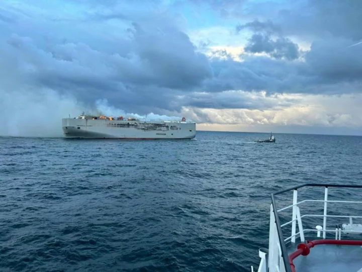 Deadly fire burning on car transport ship off Netherlands