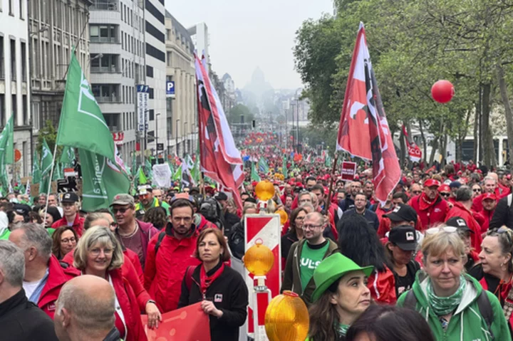 Belgian unions demonstrate in Brussels to demand better worker protection