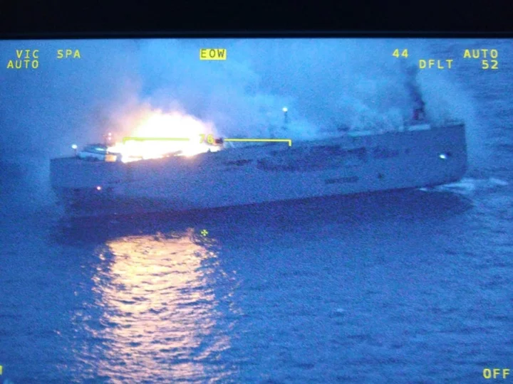 Dutch race to put out blaze on car ship