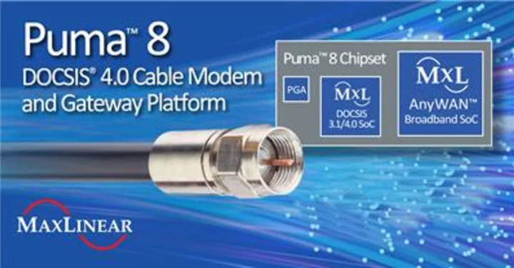 MaxLinear Announces Availability of Puma™ 8, its DOCSIS® 4.0 Cable Modem and Gateway Platform