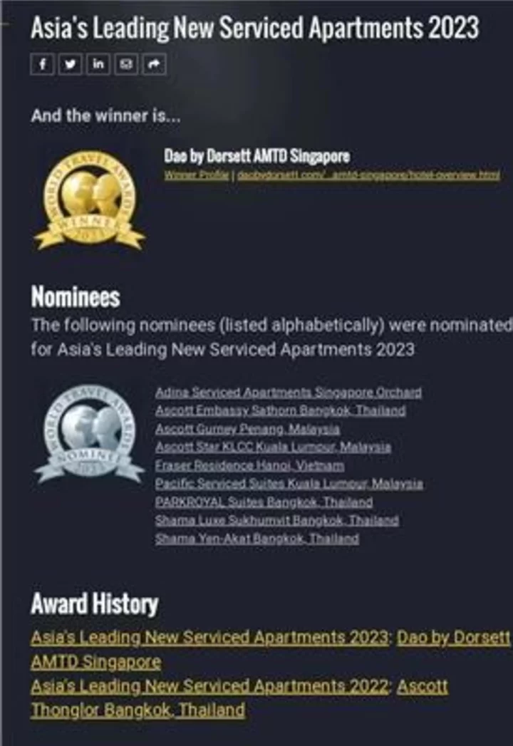 AMTD Digital’s Singapore Hotel in Its Global Portfolio Achieved Two Major Industry Awards