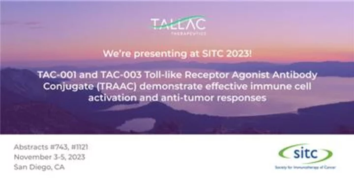 Tallac Therapeutics Announces Two Abstracts Accepted for Presentation at Society for Immunotherapy of Cancer (SITC) 2023 Annual Meeting