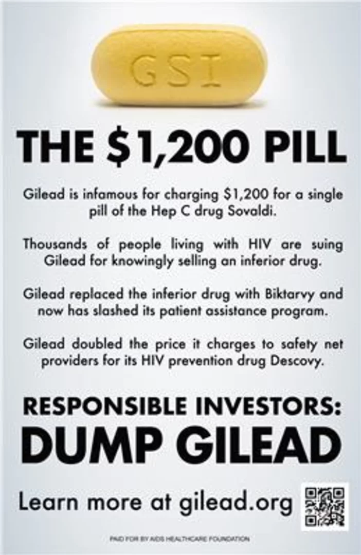 'Responsible Investors: Dump Gilead' Says AHF Ad
