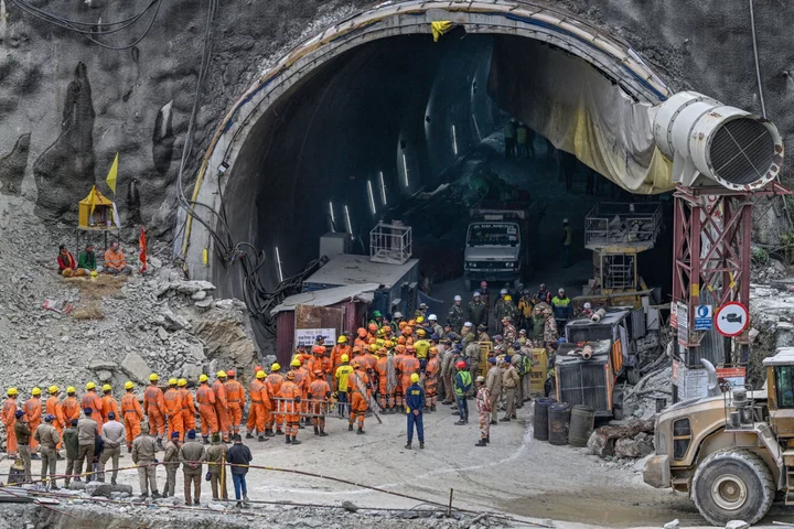 Indian Rescuers Break Through Rubble of Collapsed Tunnel