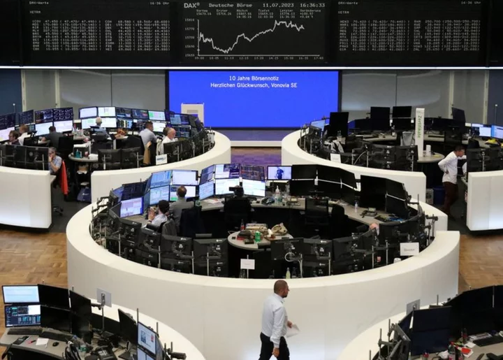 European shares open lower but eye best week in over three months