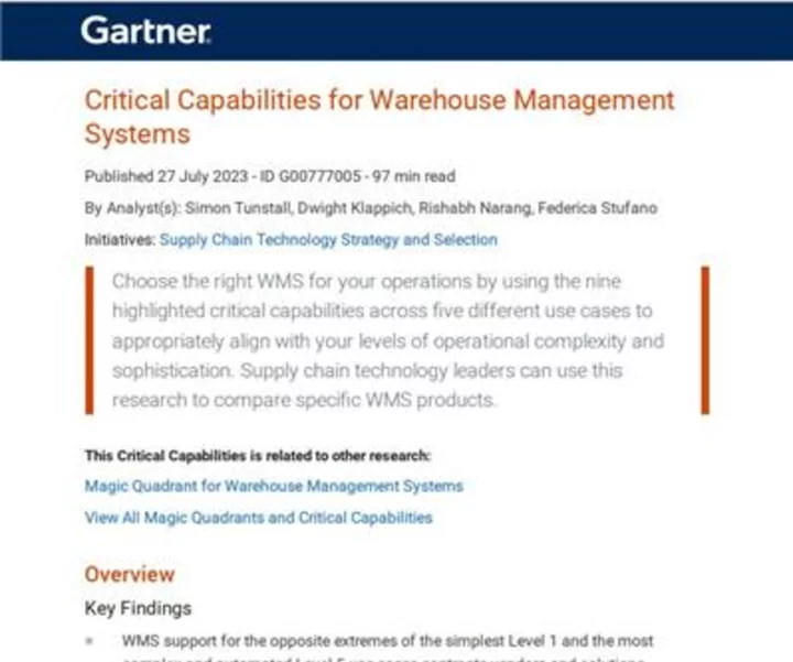 Softeon Scores Third highest in WMS Level 3 and 4 Warehouse Operation Use Cases and Fourth highest in Level 5 in New Gartner® Critical Capabilities Report